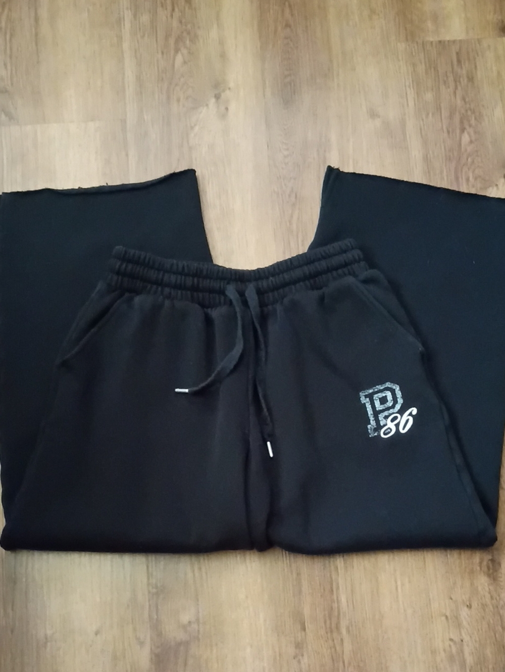 PINK Victoria's Secret Black Wide Leg Joggers with P86 Logo
